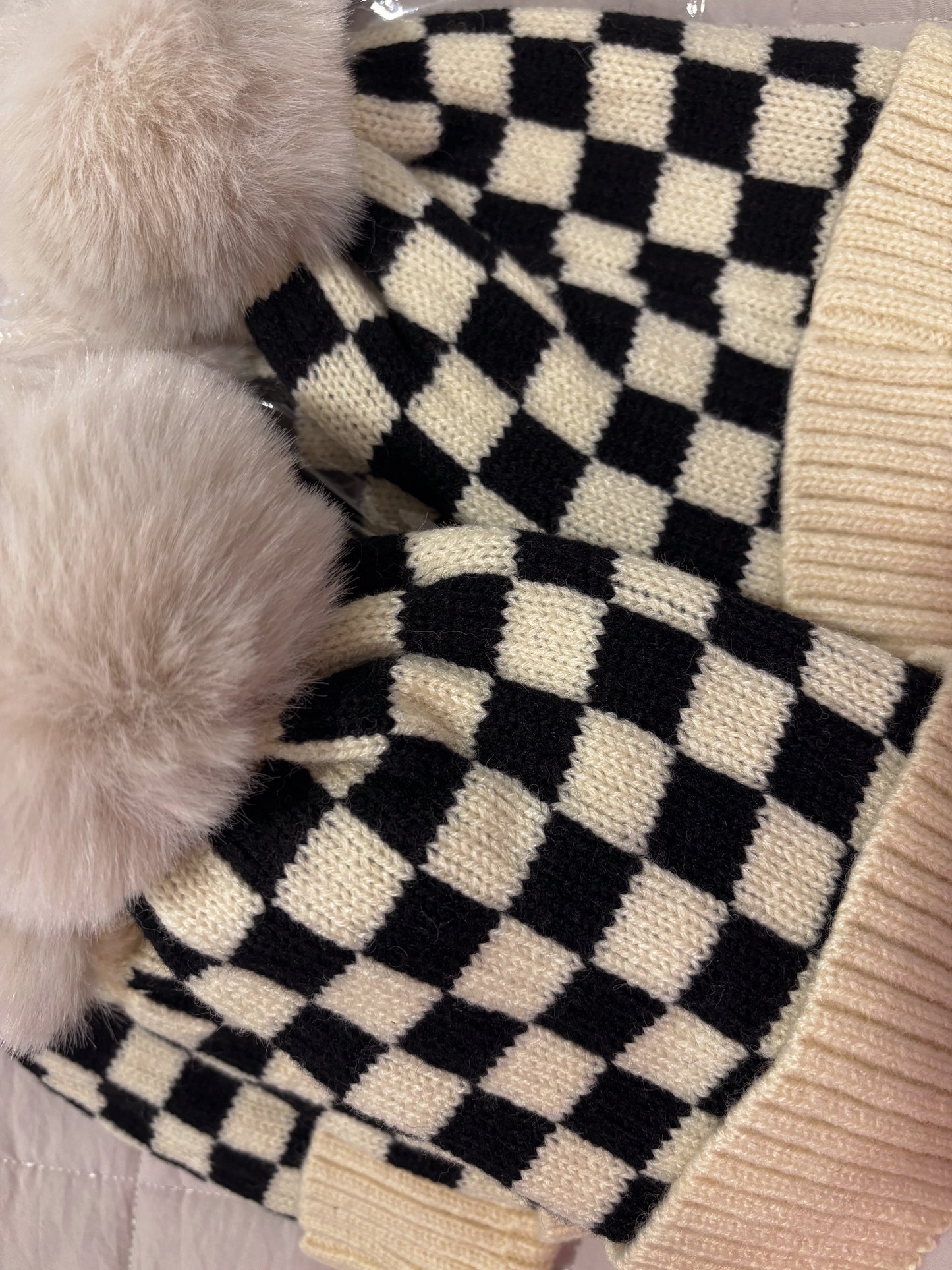 Checkered Pom Beanie