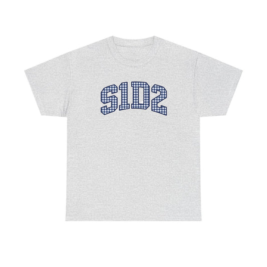 Grey with navy gingham tee
