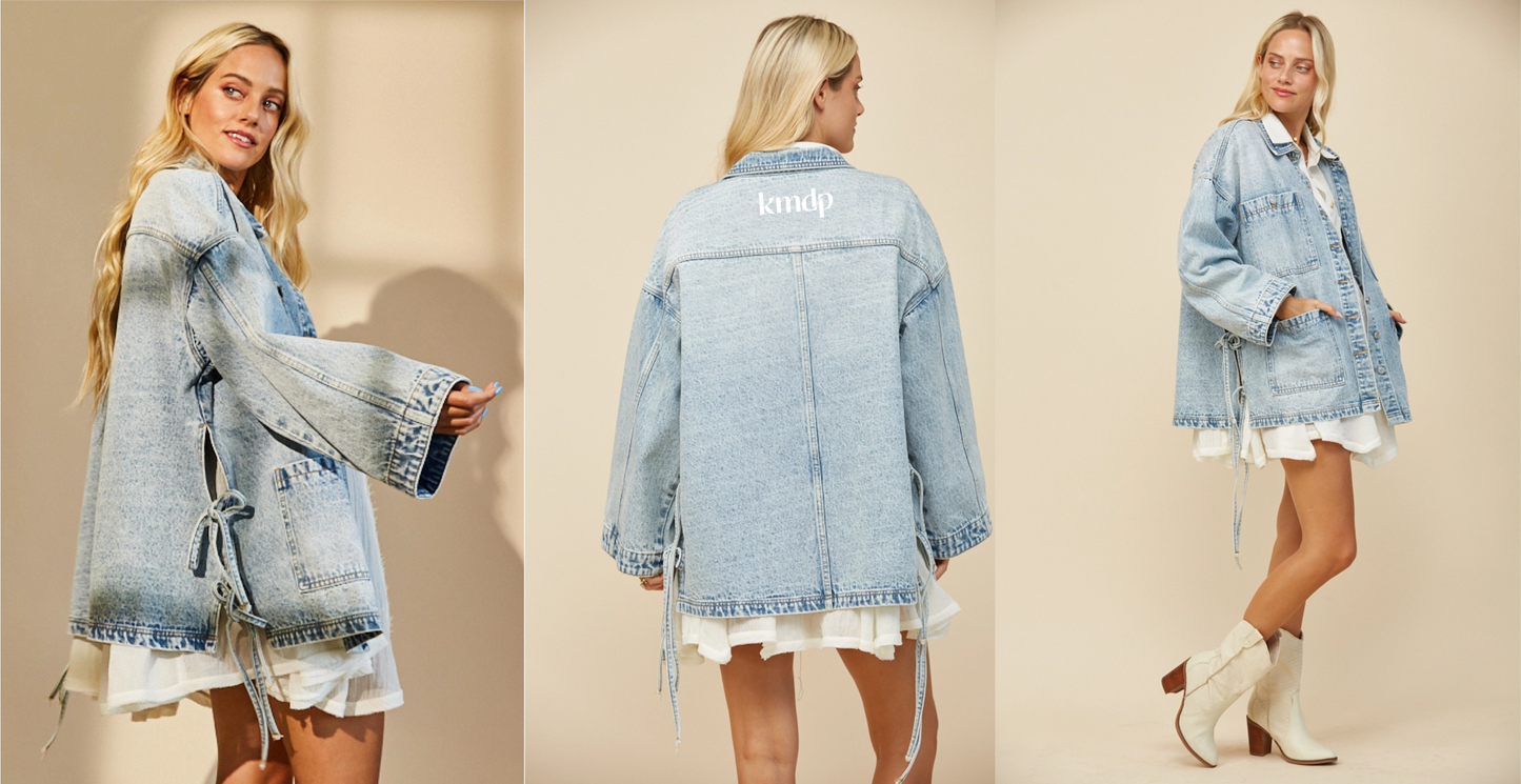 KMDP Boho Side Tie Oversized Denim Jacket