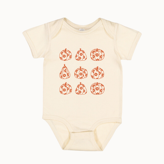 Flower Pumpkin Baby Onesie- Orange