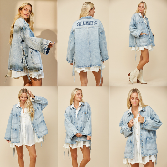 SOUTH COUNTY DANCE TEAM BOHO SIDE TIE DENIM JACKET