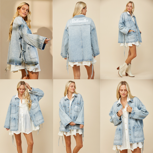 SOUTH COUNTY DANCE TEAM BOHO SIDE TIE DENIM JACKET