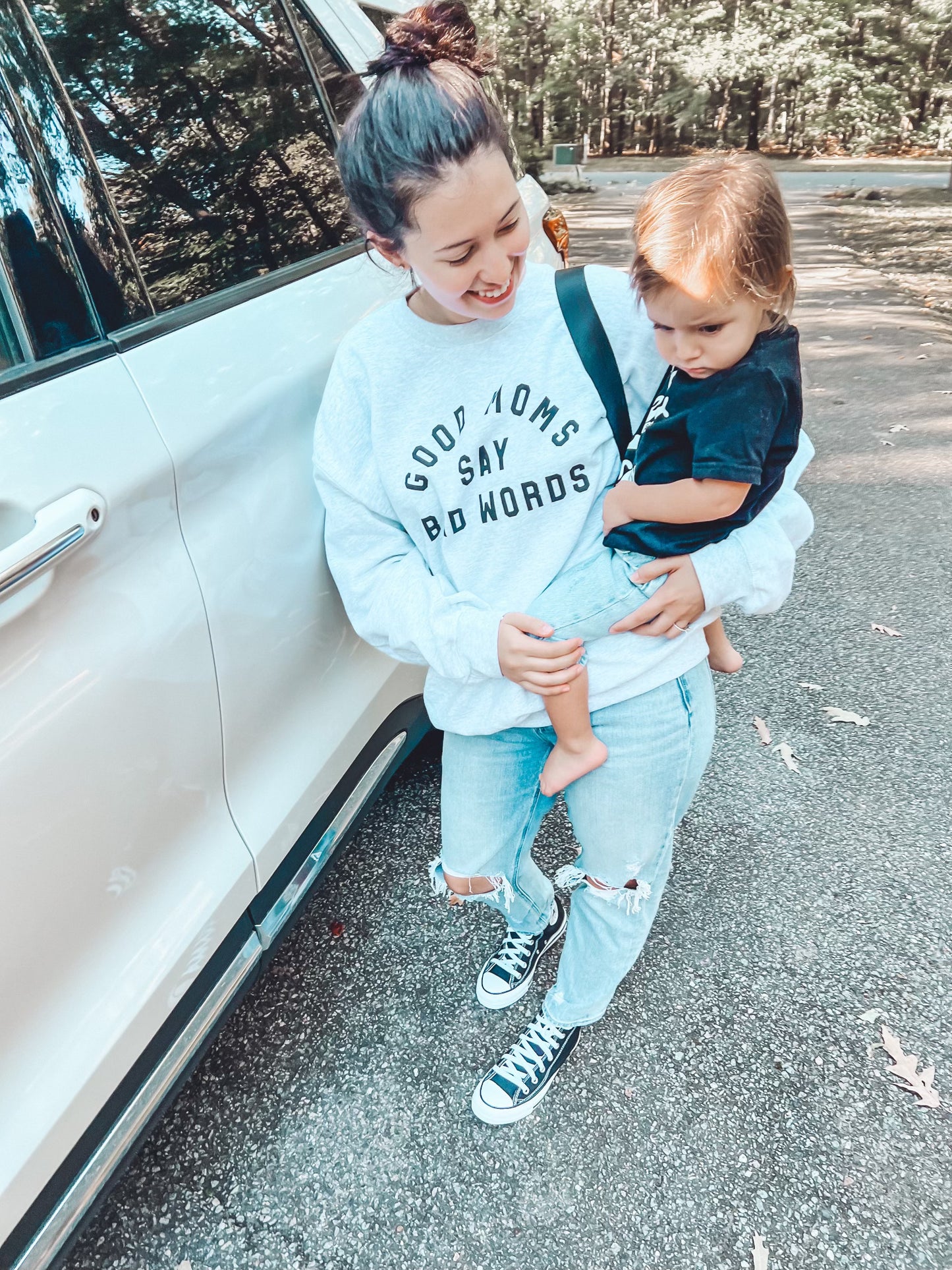 Grey Good Moms Say Bad Words Crewneck